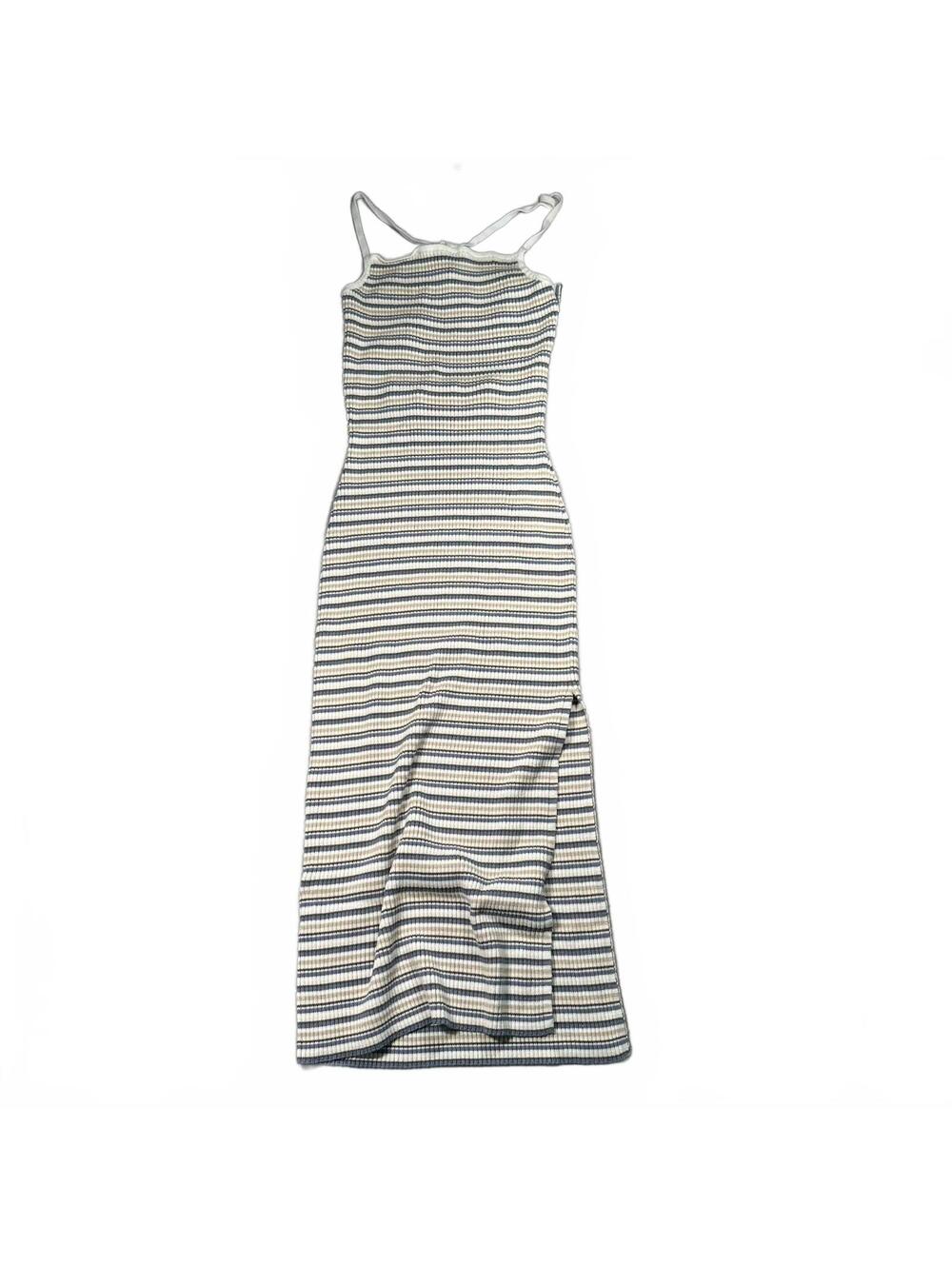 Abercrombie & Fitch Striped Ribbed Knit Midi Dress M Open Back Tie Side Slit